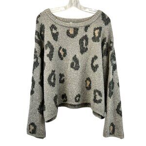 Trueblood Collection Womens Knit Sweater Gray/Multi Leopard Print Size Medium